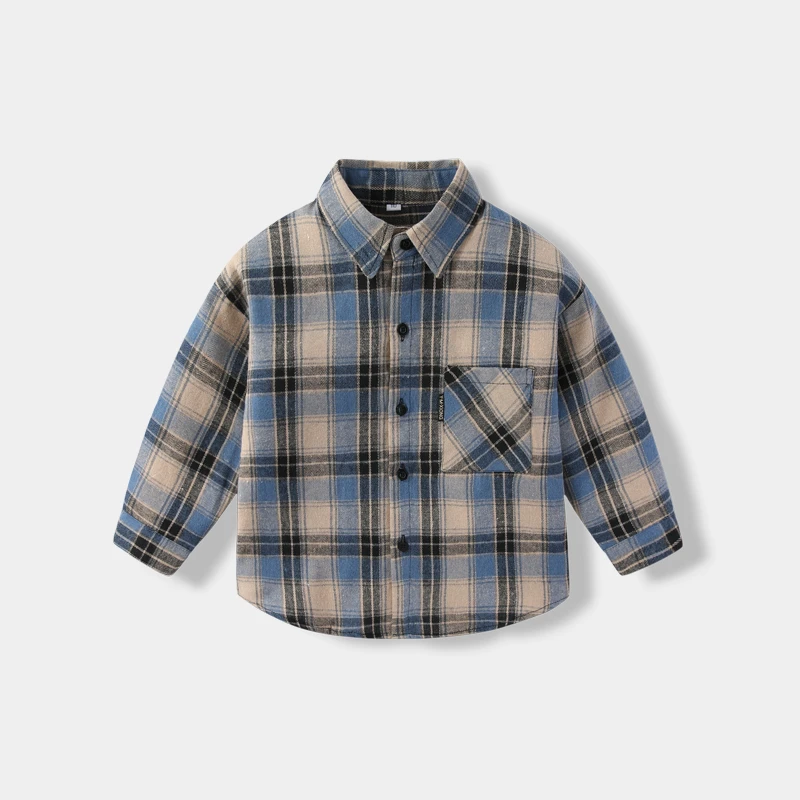 男童衬衣长袖儿童衬衫新款格子春秋女童亲肤舒适儿童衬衣上衣内塔