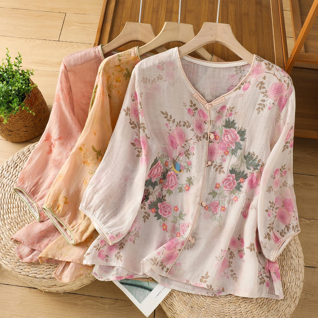 刺绣小衫女减龄阔太太气质上衣女新款新中式国风40--50岁高档女装