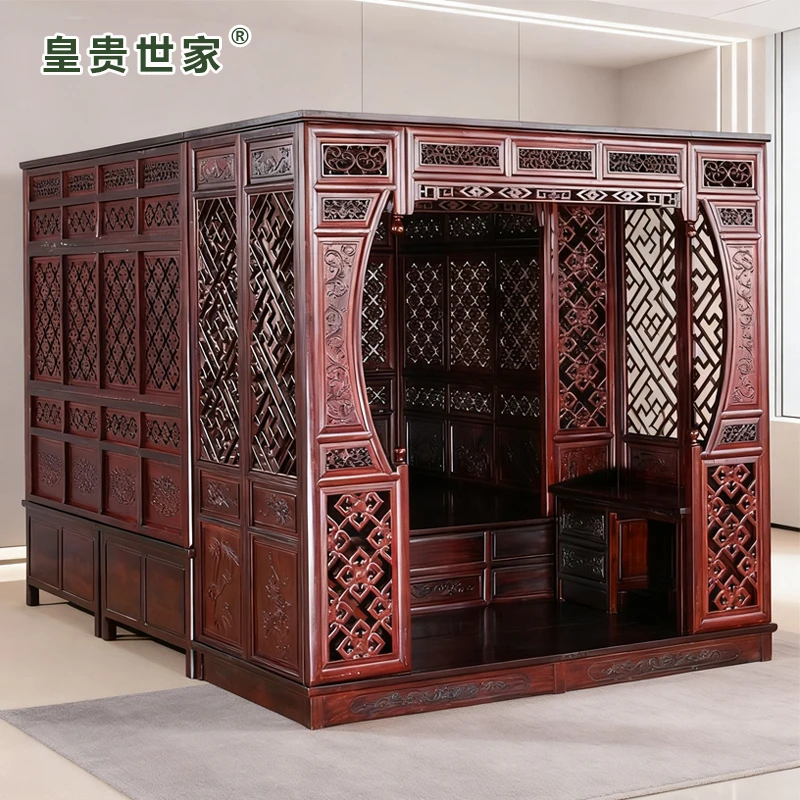 皇贵世家中式实木架子床千工拔步床红踏步床月洞床明清古宫廷风