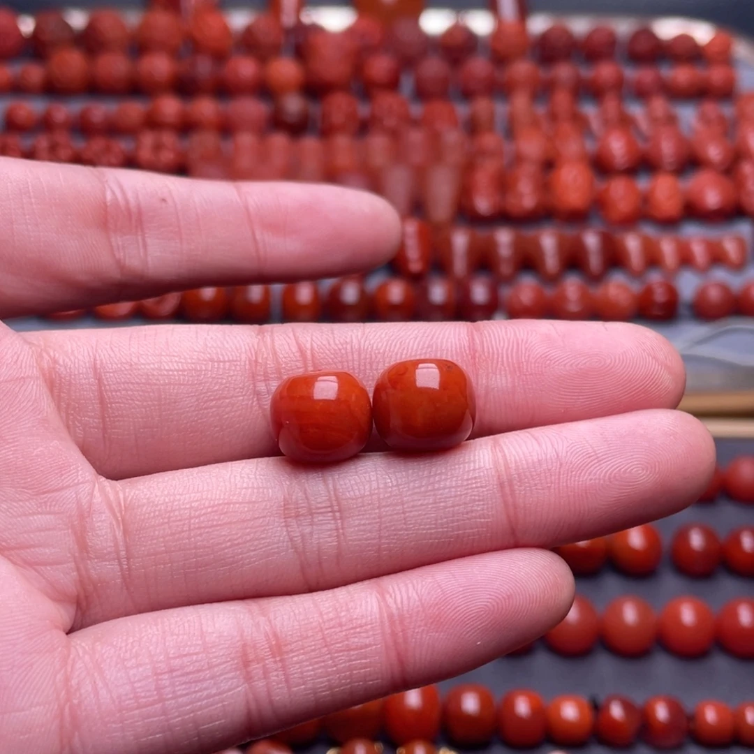 南红玛瑙未镶嵌其他W11➕瓦西柿子红老型珠一对