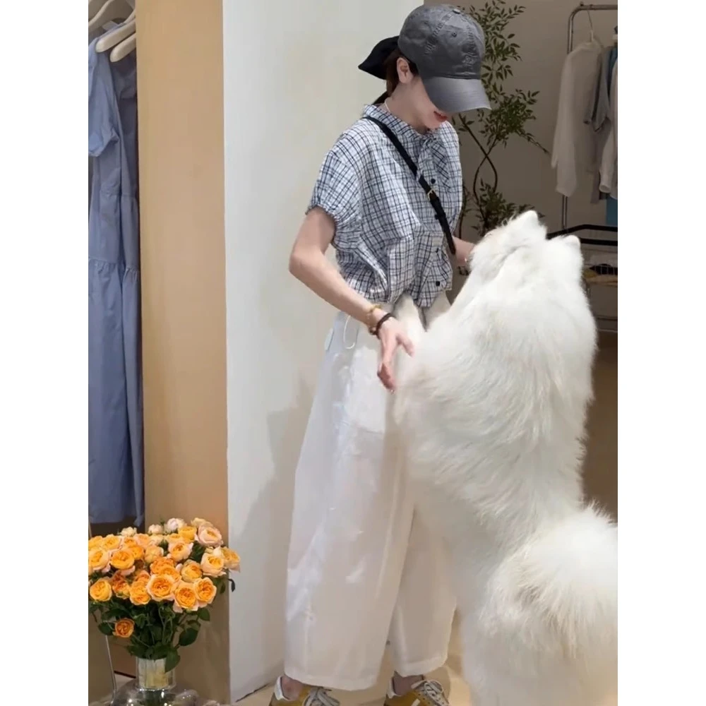 夏季休闲格子衬衫女短袖小个子穿搭显高时尚洋气减龄显瘦遮肉上衣