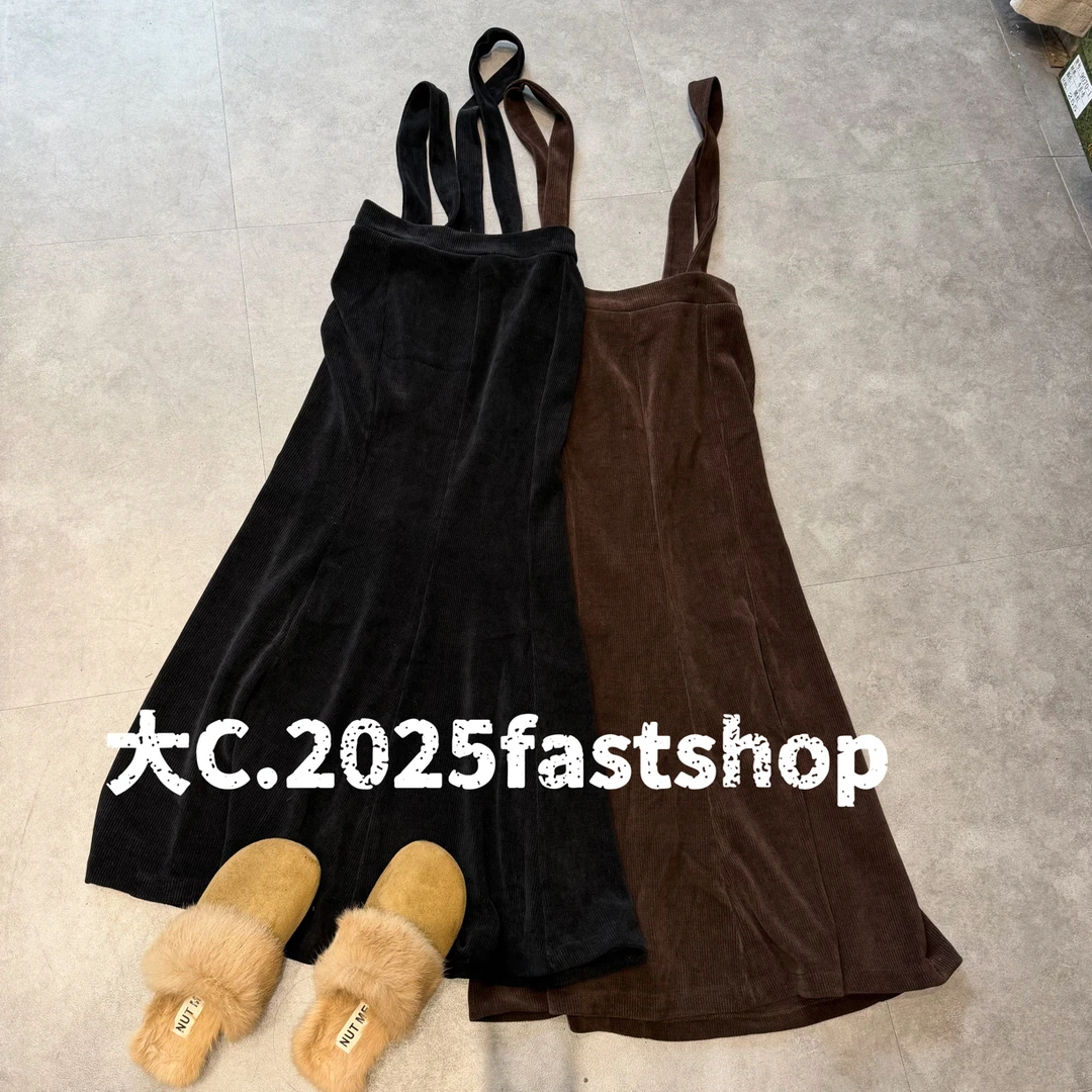 【CXX】88876秋冬加厚灯芯绒松紧腰背带鱼尾裙