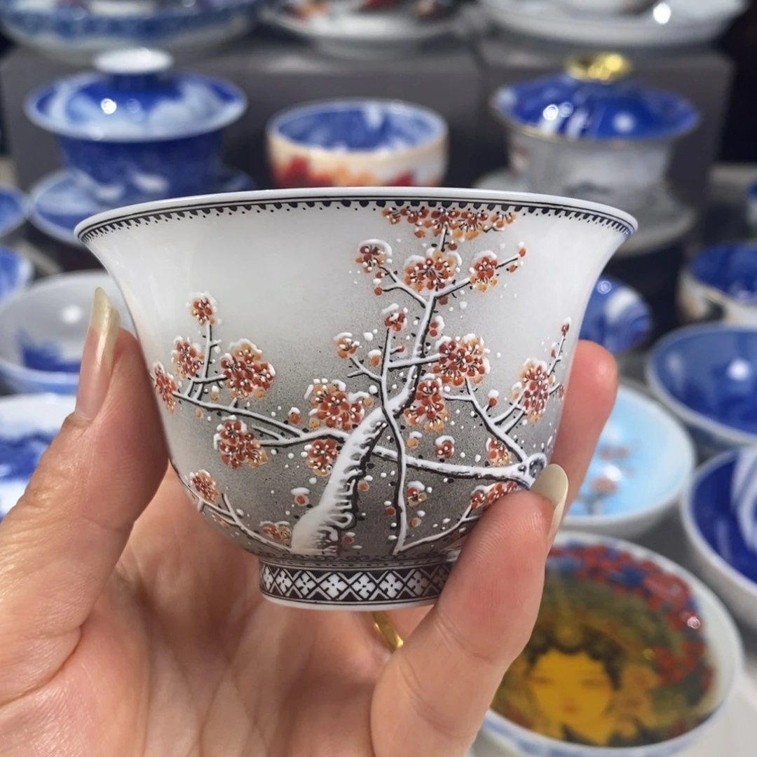 粉彩雪景主人杯杯