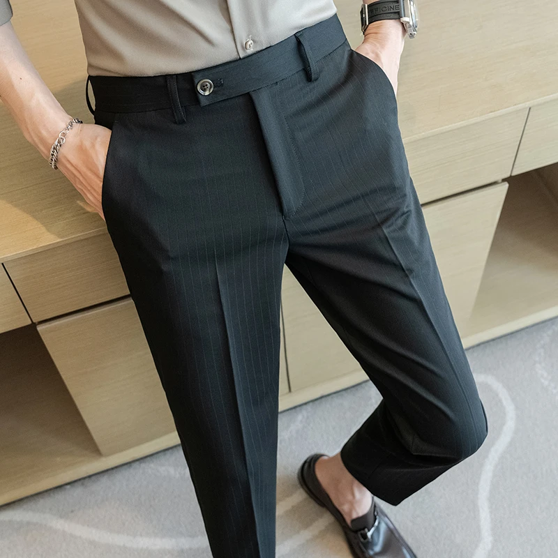 男士条纹西裤直筒爆款2025新款秋季痞帅高级感商务小脚外穿休闲裤