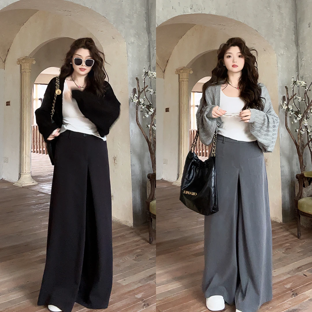 应小姐【超模裤】微胖大码显瘦设计感外穿直筒高腰百搭宽松休闲裙裤