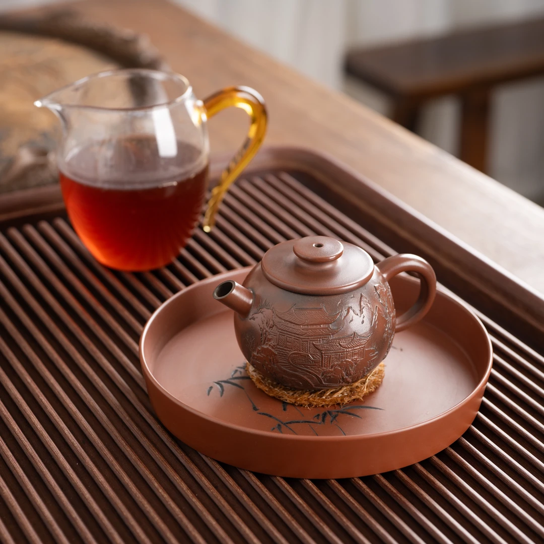 『小巨轮珠·浮雕山水』坭兴陶茶壶球孔炮嘴精工品物皆春约140c11317