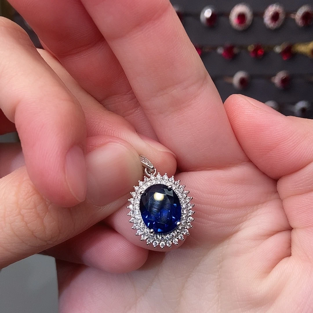 吊坠(赠链)银S925镶嵌蓝宝石