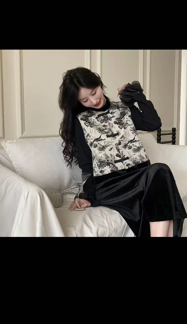 2025冬季大码女装新中式国风丝绒连衣裙＋马甲