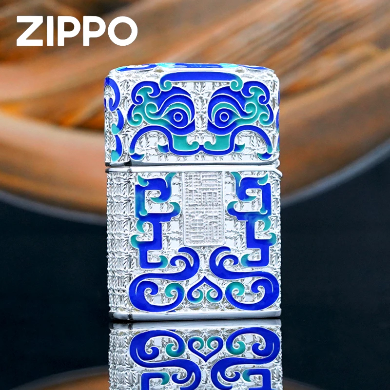 ZIPPO打火机正品-S925银机【纯银瑞兽】-花丝珐琅彩-礼盒套装-DYJ1