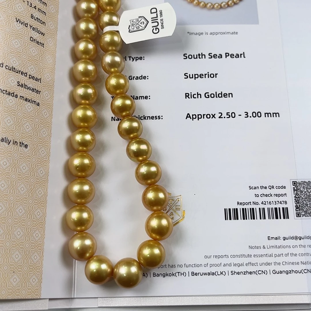 颈饰银S925镶嵌海水珍珠浓金赤金12.1-13.4大证
