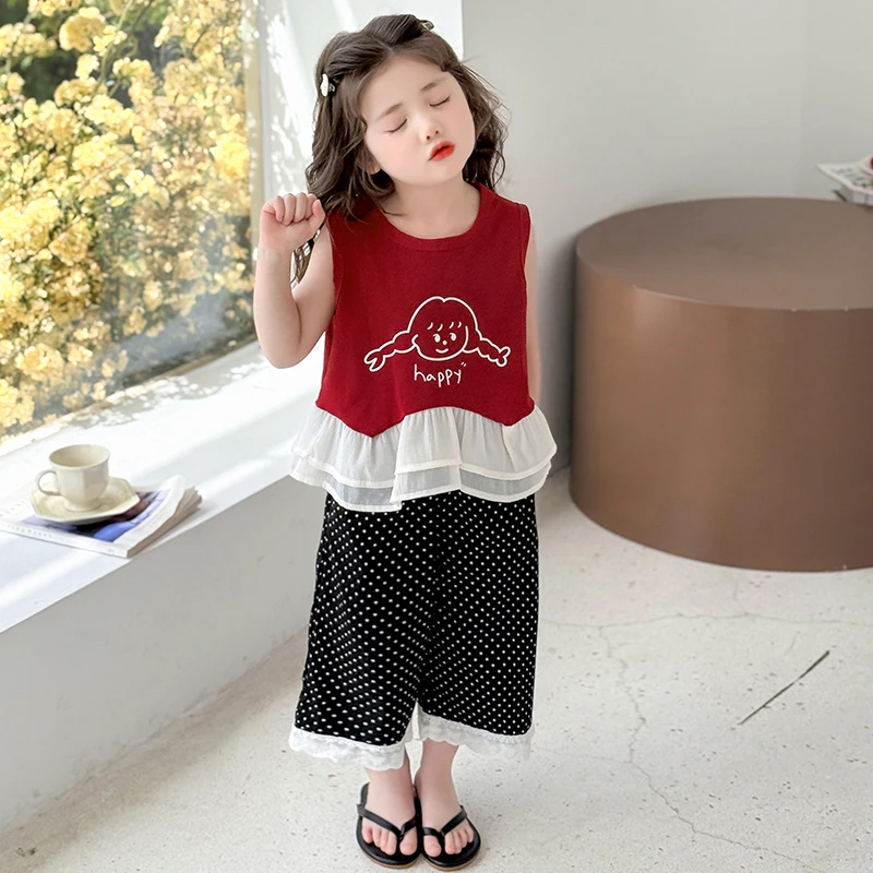 女童套装2025新款夏季女孩韩版洋气时髦无袖两件套女宝宝小童夏装