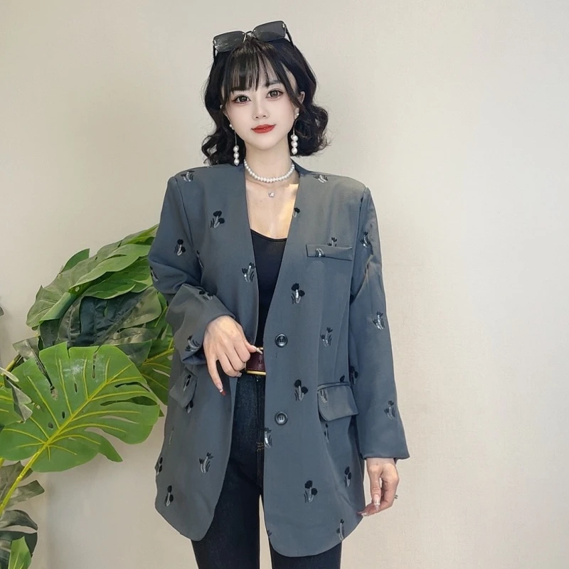 迪否长款西装外套2025春季新款时尚轻奢百搭气质女士上衣2125