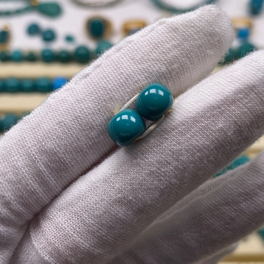 绿松石未镶嵌珠宝奇石老型对珠7.5mm