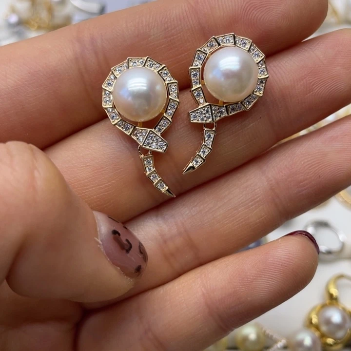 海水珍珠耳饰银S925镶嵌