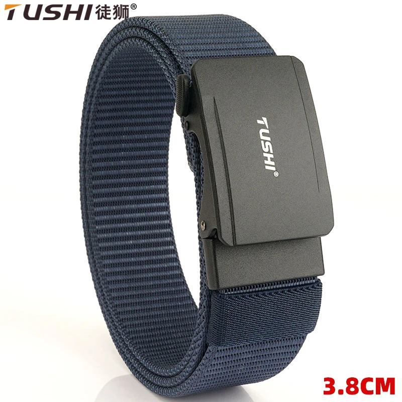 TUSHI/徒狮户外休闲合金自动扣加宽腰带无牙尼龙编织带透气皮带