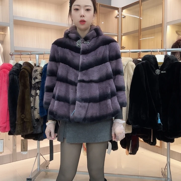 紫色连帽貂皮yh0520