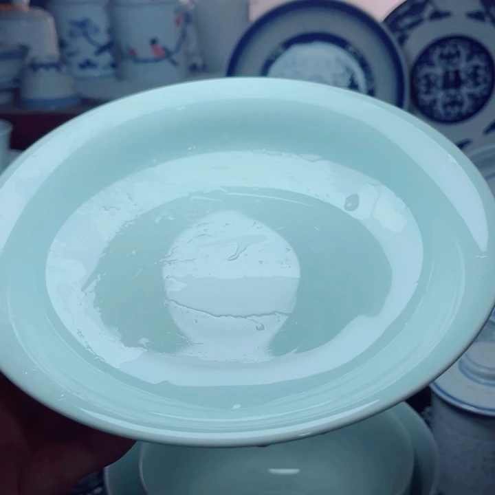 青花玲珑8寸窝盘隐青6个保***心