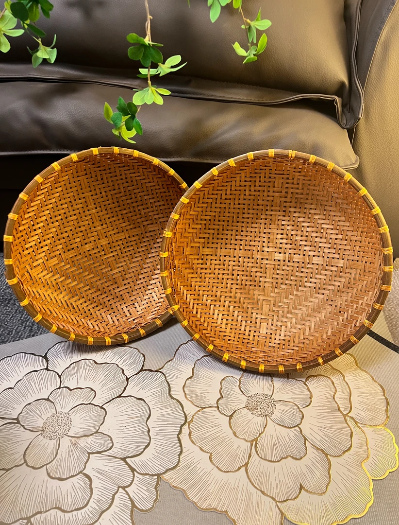 Y-烟熏竹编馒头筐发两个33+36厘米