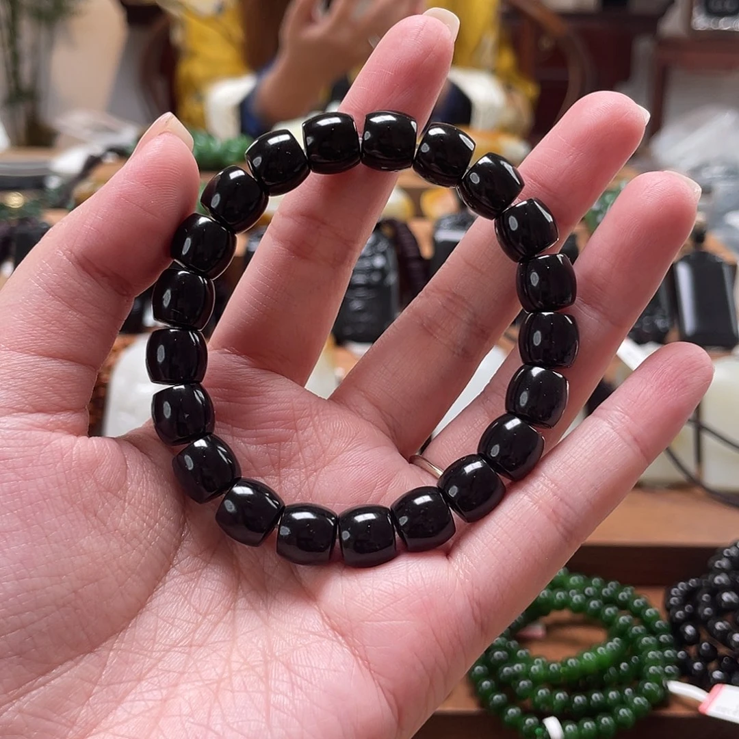 和田玉未镶嵌手链和田玉黑青9/10直