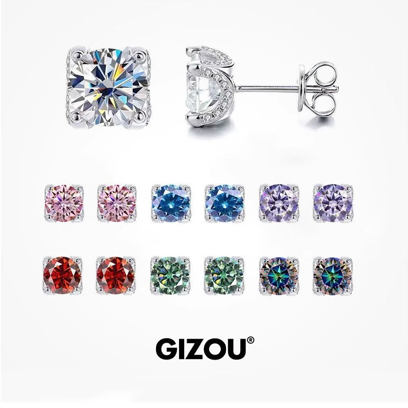 925银莫桑石耳饰 正品D色莫桑石微镶牛头耳钉轻奢高级感新款耳饰