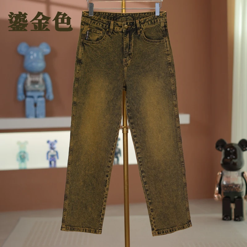 鎏金色牛仔裤男士2025秋冬新款免烫抗皱欧货气质复古水洗宽松长裤
