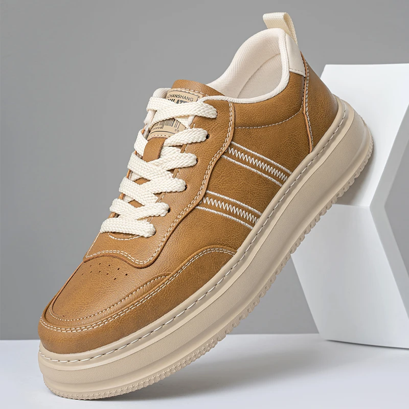 男士秋季休闲厚底透气潮流时尚低帮韩版休闲板鞋粒面皮春季潮鞋