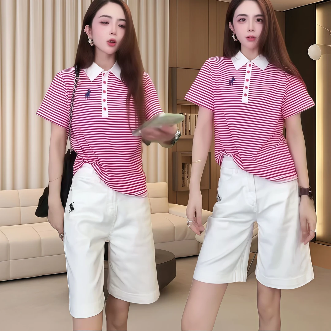 微胖女装显瘦套装女气质时尚百搭条纹短袖装夏装套装2025新款爆款