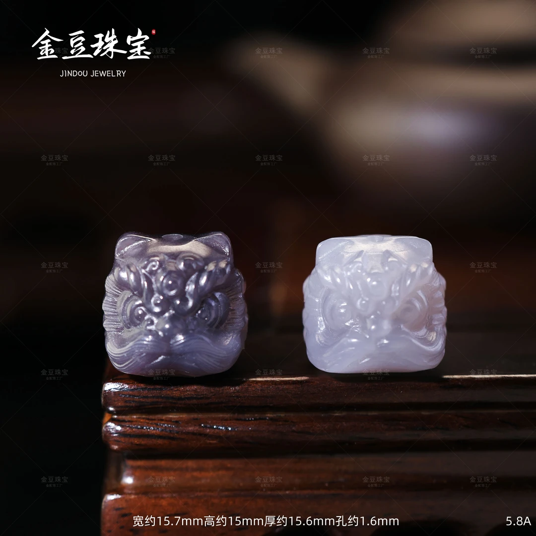 【金豆珠宝】天然和田玉大号烟紫醒狮隔珠中穿珠串多宝配饰A