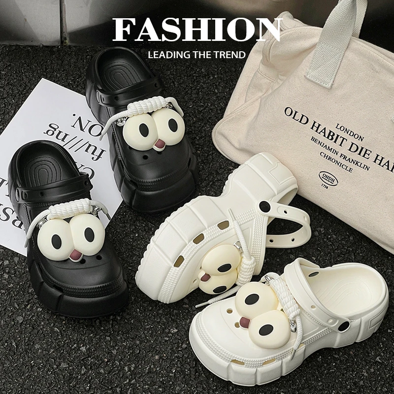 呆萌卡通大眼厚底增高包头少女心网红洞洞鞋夏季女时尚百搭软底