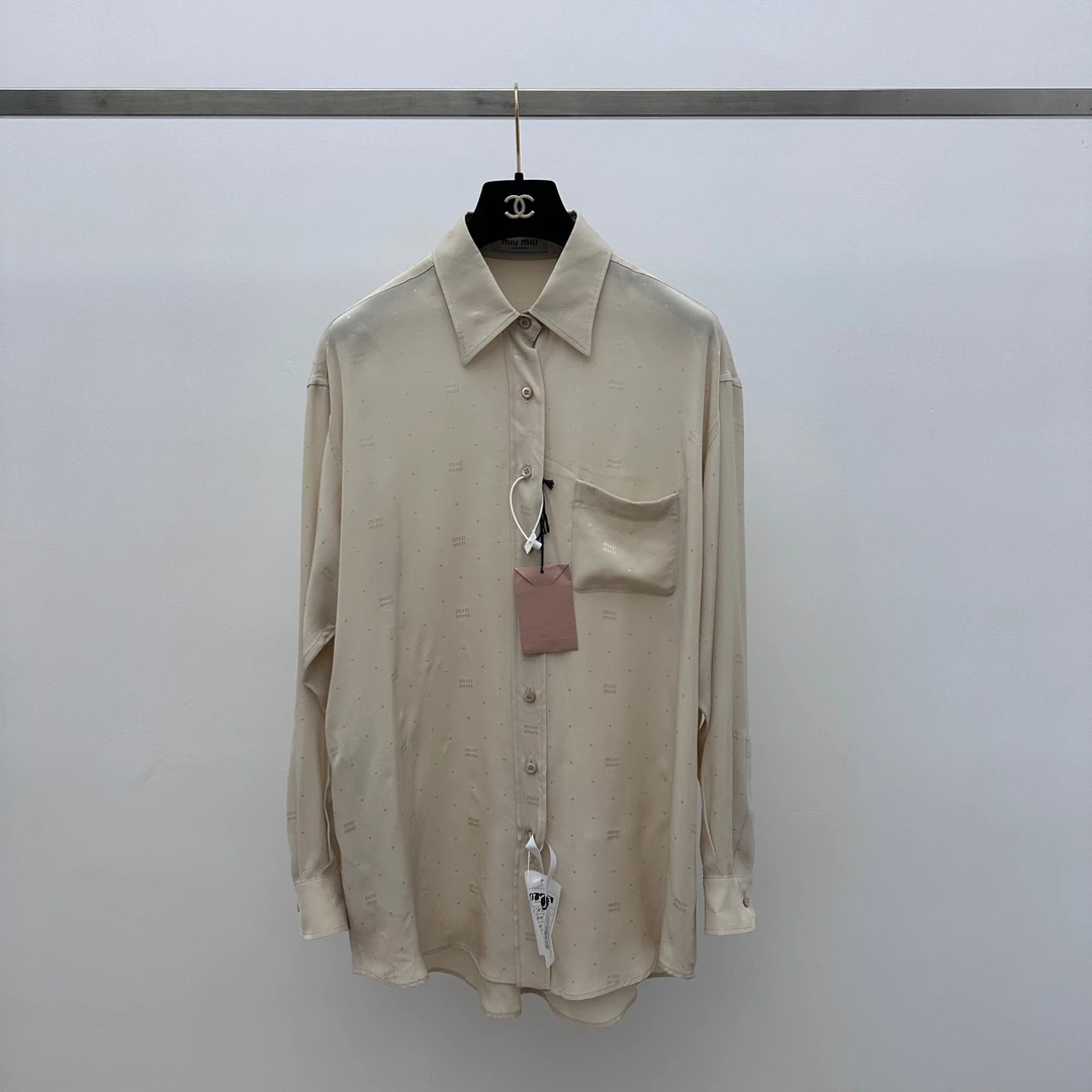 全新未使用 MIU MIU/缪缪 双绉质感长袖衬衫40码