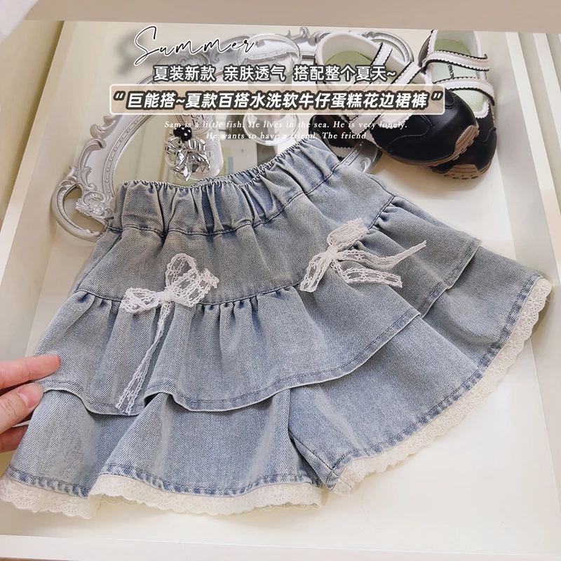 【热推爆款】女童短裤裙夏季薄款洋气时尚儿童韩版蝴蝶结花边热裤潮