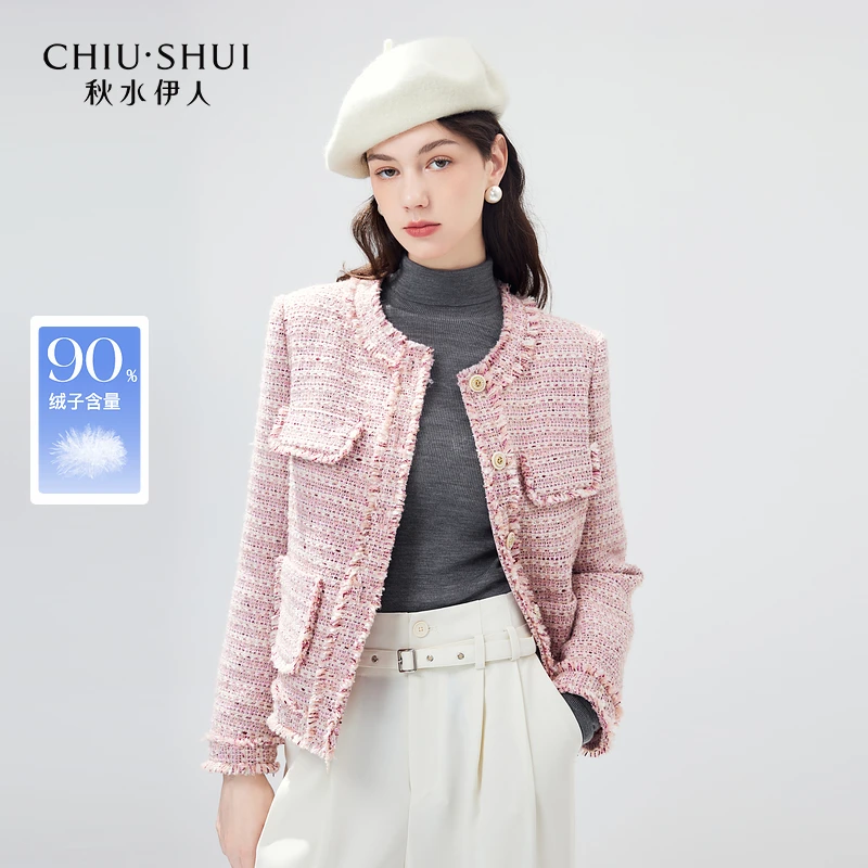 【直播优选】秋水伊人羽绒服女圆领粗花呢外套624410A150059
