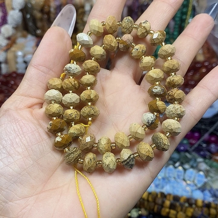 玛瑙/玉髓未镶嵌珠宝半成品天然图画石切面车轮卡10mm