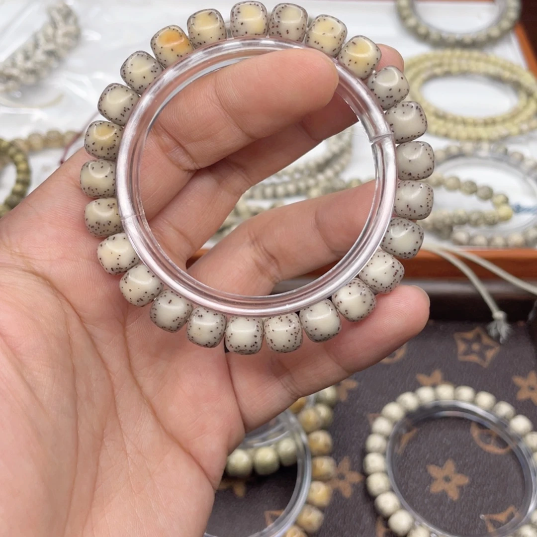 星月菩提手串奶奶灰冰料侧留白9x8
