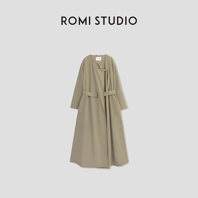 ROMI STUDIO【高定系列】挚爱私服 卡其色廓形长款风衣W2719