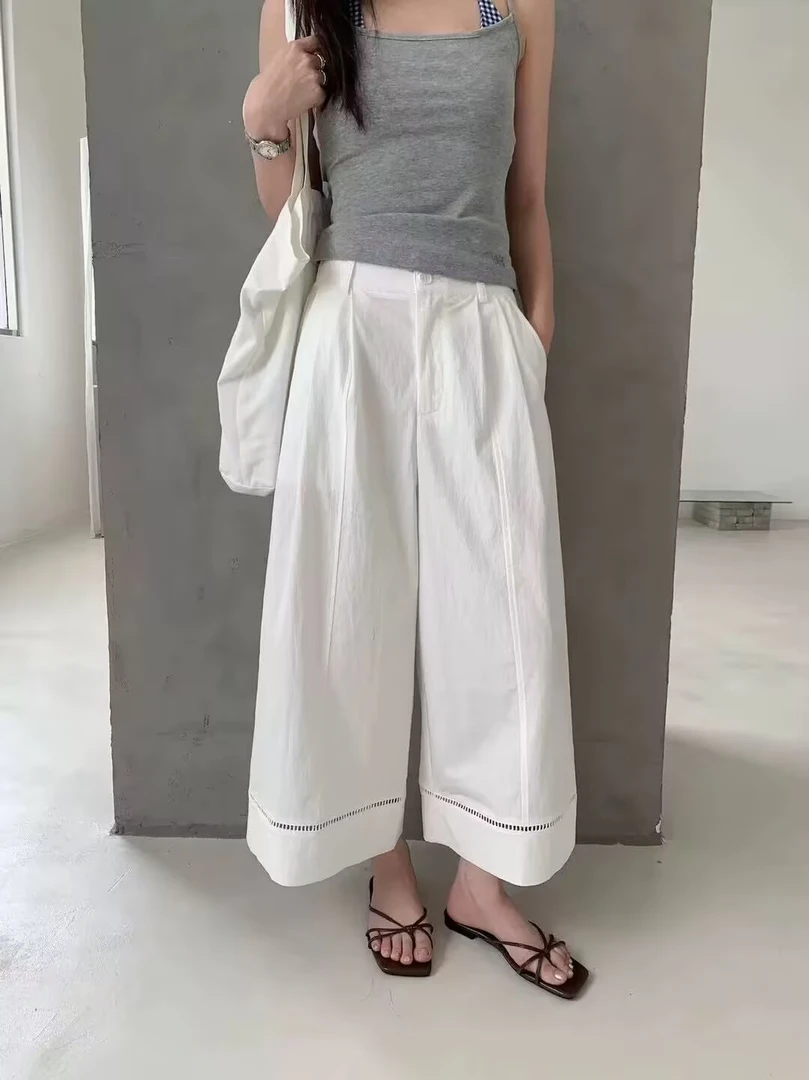 2025夏季新款时尚气质百搭显瘦阔腿裤女设计感小众宽松休闲九分裤