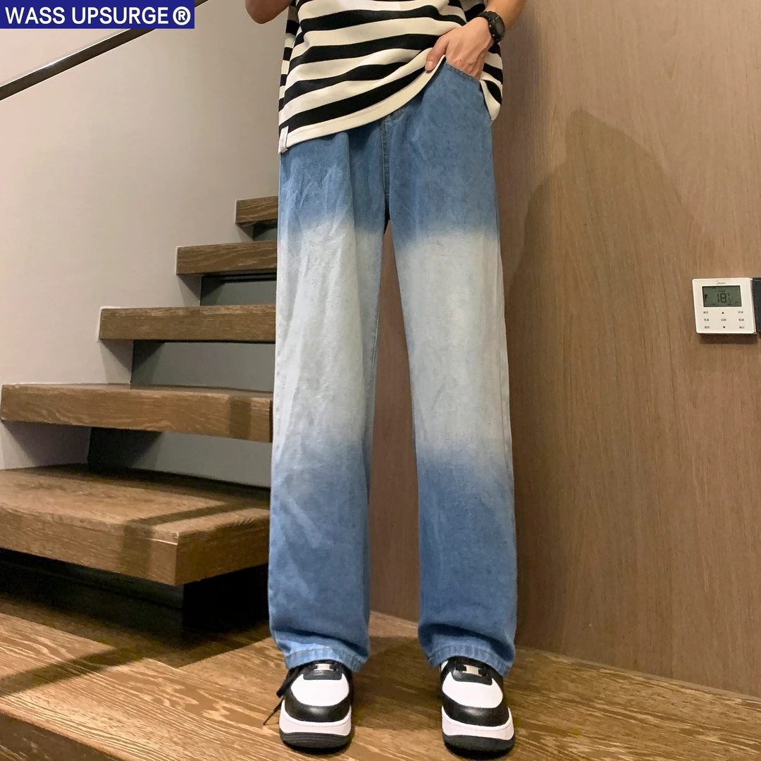 WASS UPSURGE渐变水洗牛仔裤男薄款美式高街潮牌宽松直筒阔腿百搭