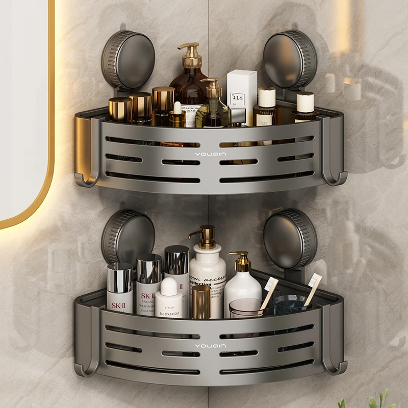 吸盘卫生间三角置物架壁挂式浴室洗澡间收纳架挂墙架洗漱浴室架