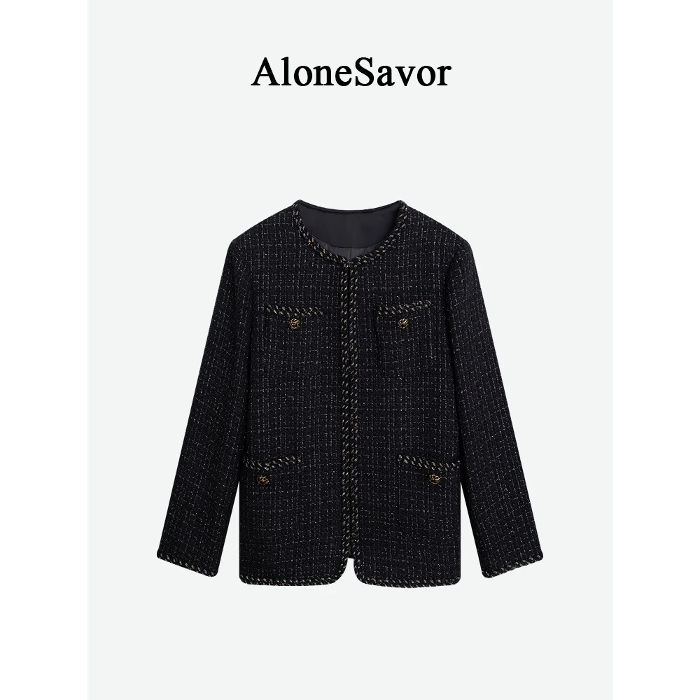 【ALONE SAVOR】龍喜儿 墨篱 法式小香风羊毛粗花编制短款外套K597