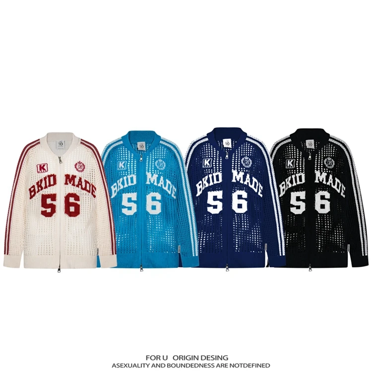 FOR U 原创国潮网眼镂空开衫美式复古运动风薄款外套男女空调衫潮