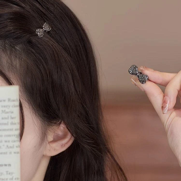 小号水钻蝴蝶结侧边鸭嘴夹子水晶发卡高级感前额碎发夹迷你刘海夹