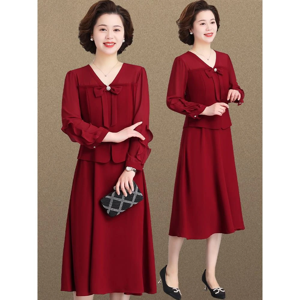 喜婆婆婚宴礼服高贵年轻中年妇女秋装连衣裙中老年妈妈春夏季裙子