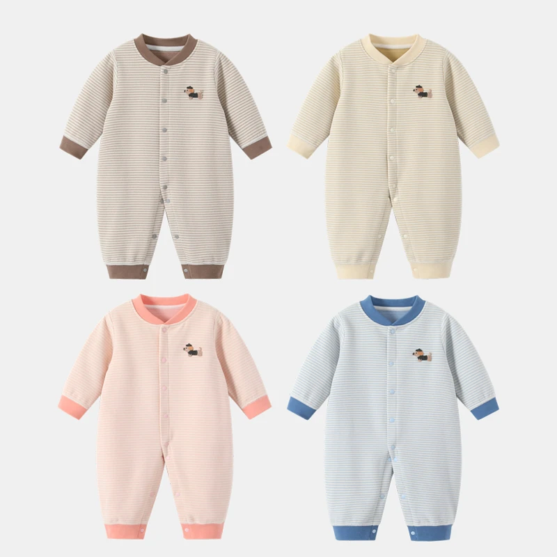 H婴儿连体衣秋冬长袖无骨德绒男女宝宝睡衣哈衣新生儿爬服秋冬季