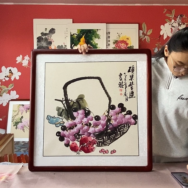 国画手写手绘国画作品带框包邮62✖️62