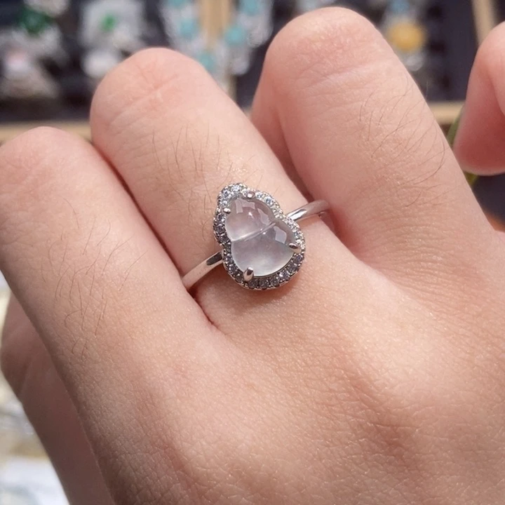 翡翠戒指银S925镶嵌纯天然缅甸翡翠A货葫芦戒指