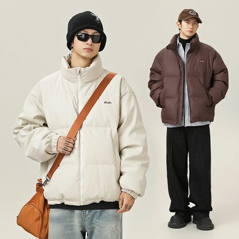 美式加厚pu皮短款棉服冬季款立领棉衣外套潮牌保暖面包服L5110