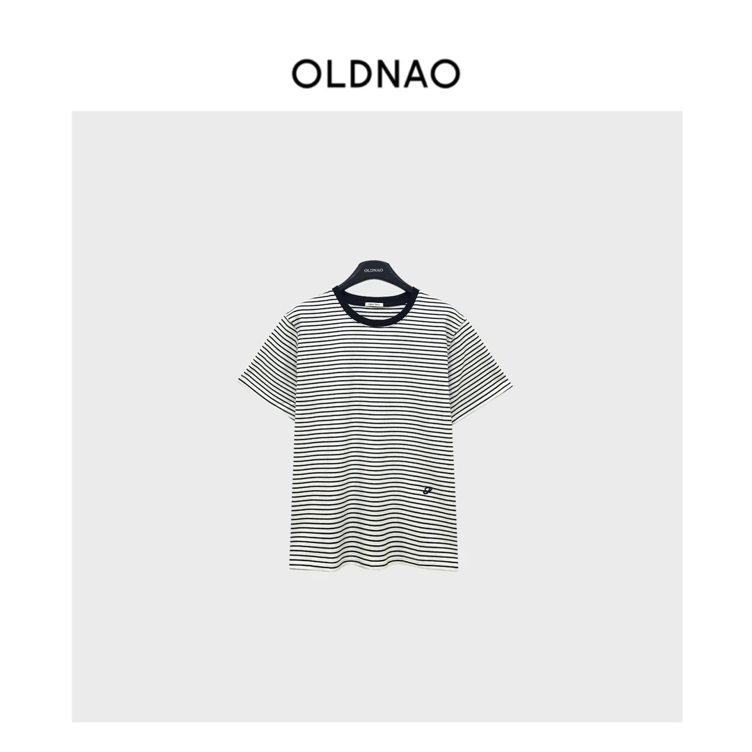 【OLDNAO】韩单线春季高品质刺绣黑白条百搭短袖-HGDZ-17