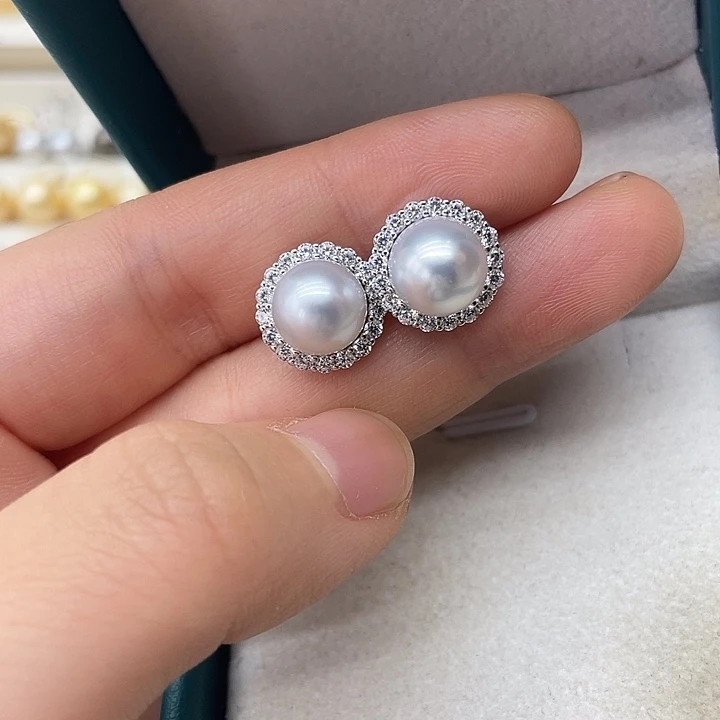 银S925镶嵌海水珍珠耳饰