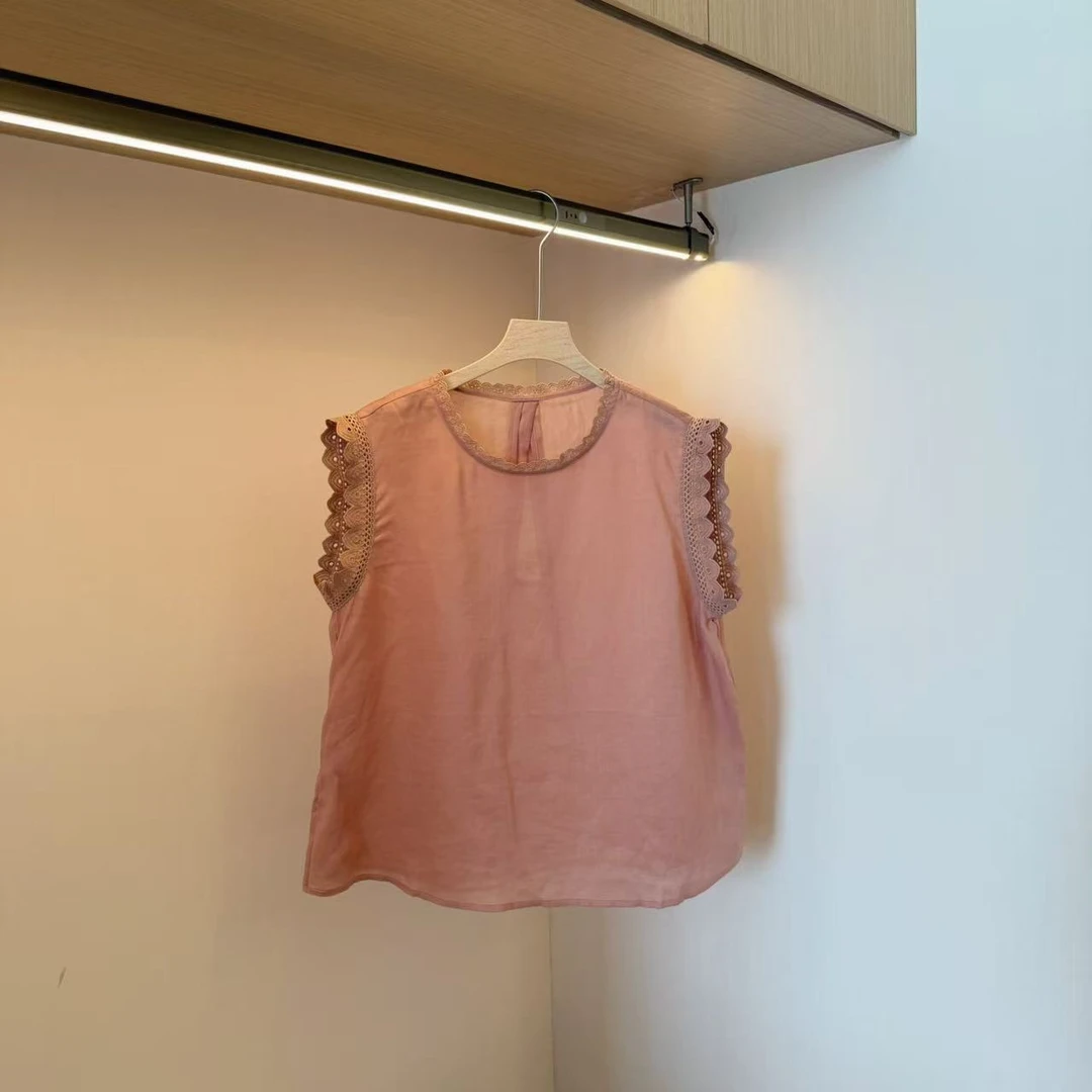 【豆子推荐】8523 夏季时尚蕾丝花边镂空薄款宽松上衣纯色