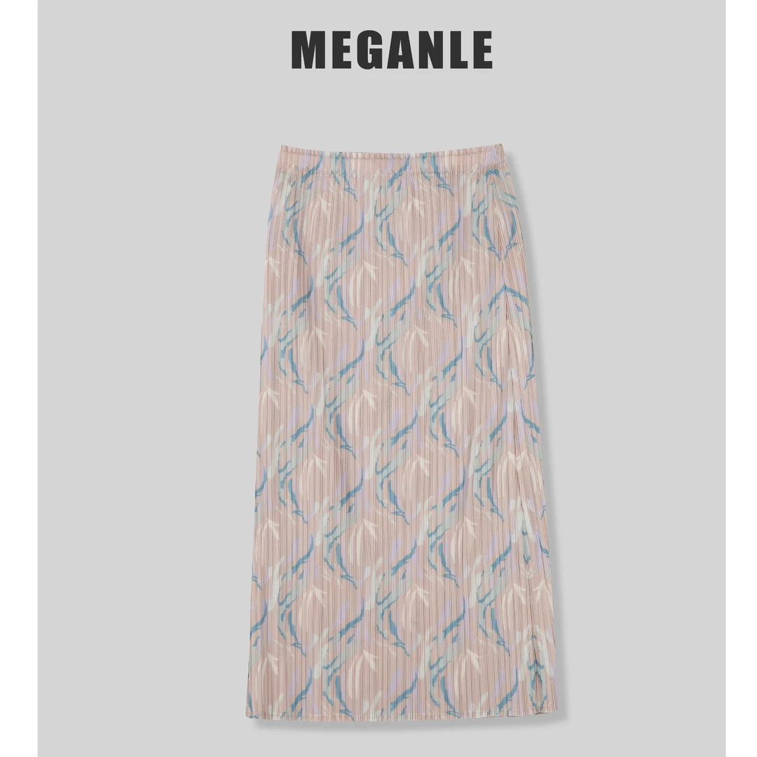 【油画艺术】MEGANLE  高级感印花手工压褶半身长裙2024116